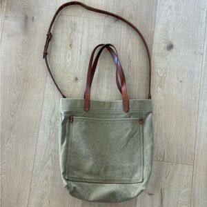 Madewell Green Canvas Crossbody Bag with Brown Leather Straps